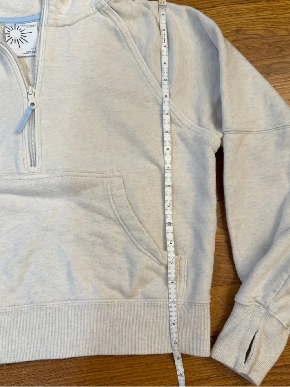 Offline by Aerie Cropped Half-Zip Hoodie in Oatmeal/Light Cream -  Size Small